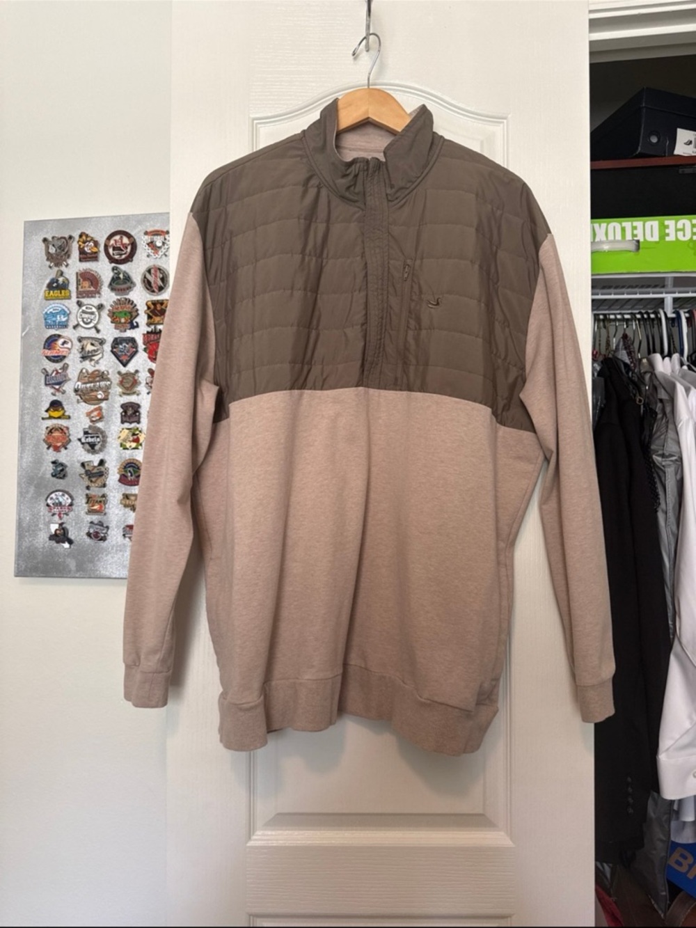 Southern Marsh Two-Tone Quilted Half-Zip Pullover - Brown & Tan
